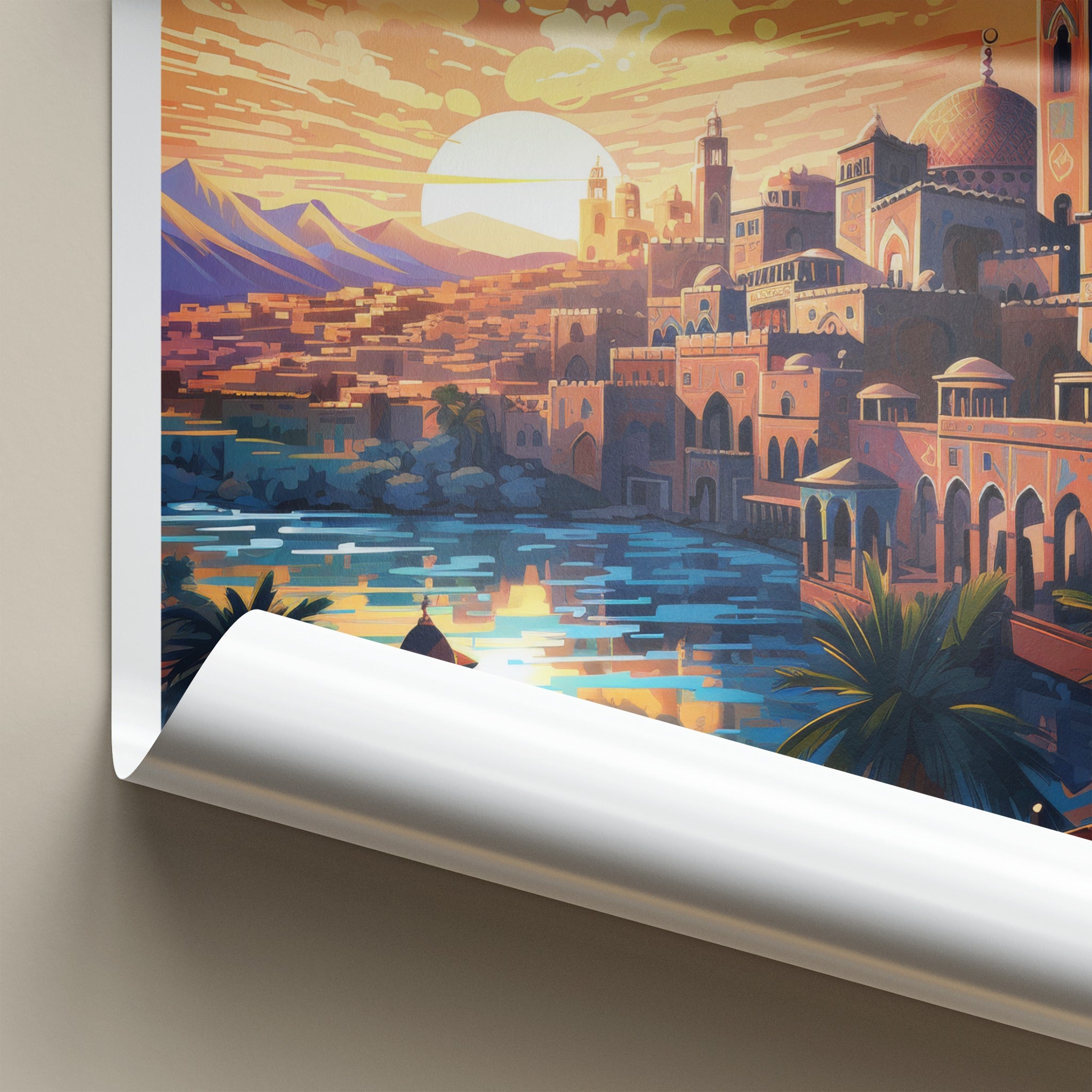 Marrakech Poster - Morocco Travel Art - Vibrant City Sunset Home Decor