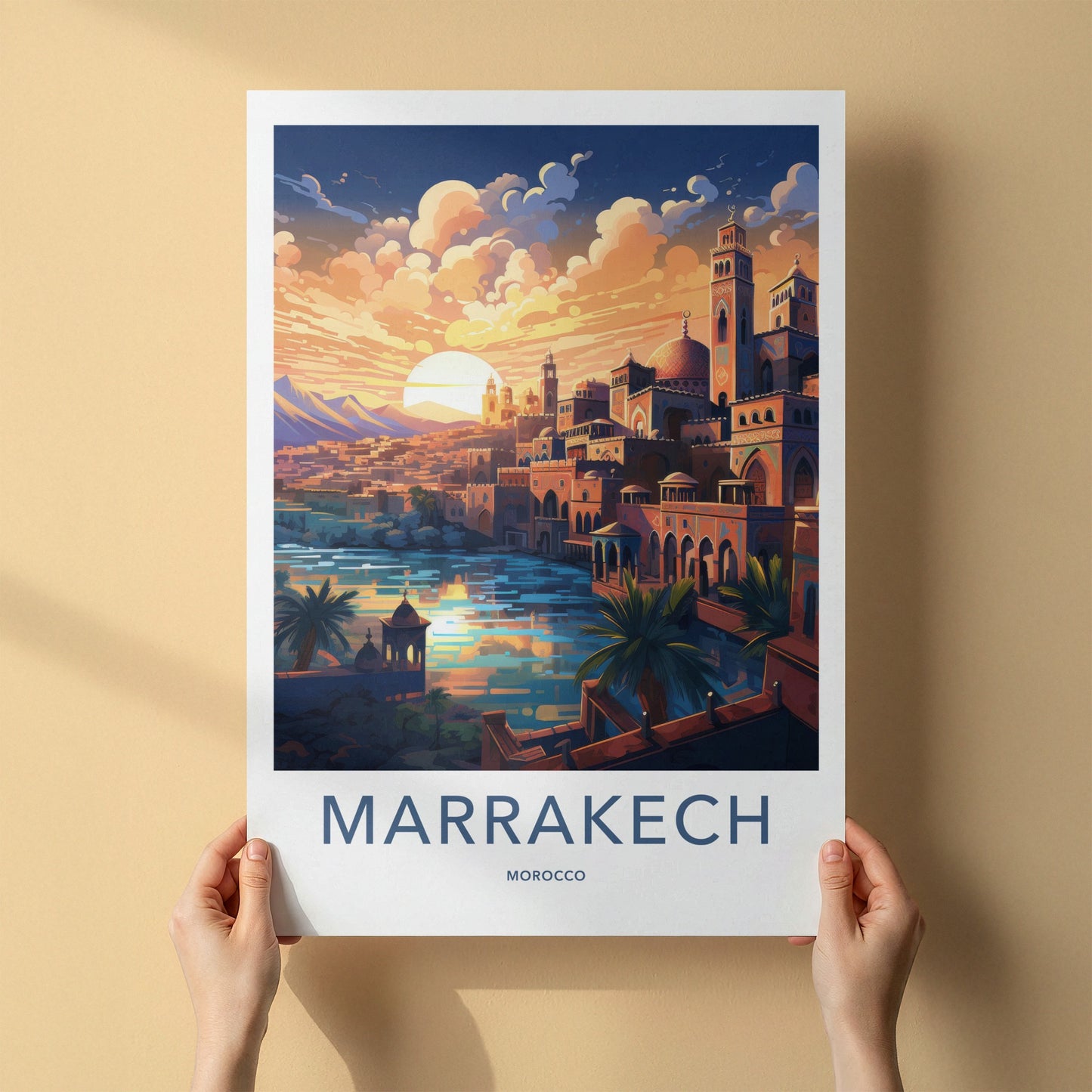 Marrakech Poster - Morocco Travel Art - Vibrant City Sunset Home Decor