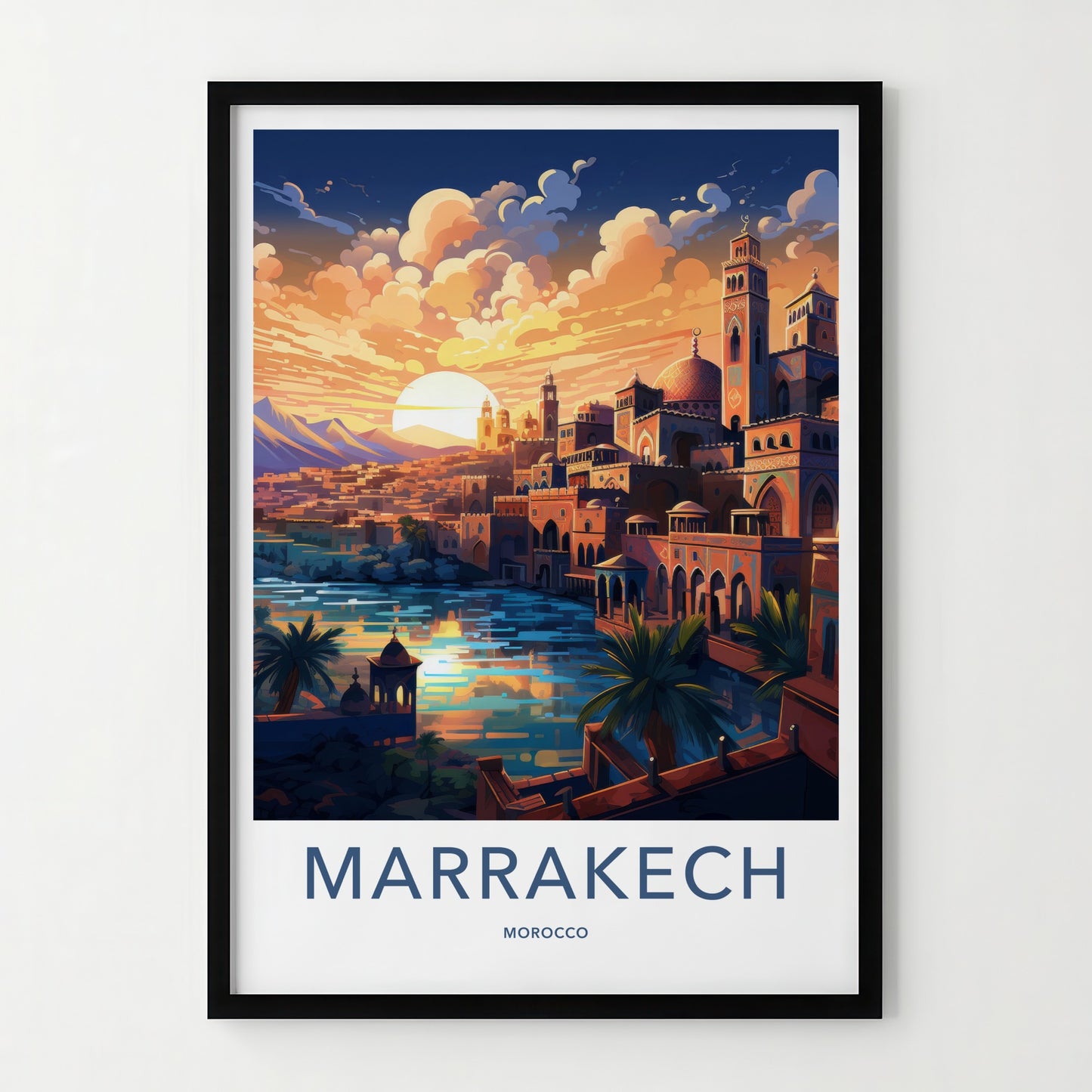 Marrakech Poster - Morocco Travel Art - Vibrant City Sunset Home Decor