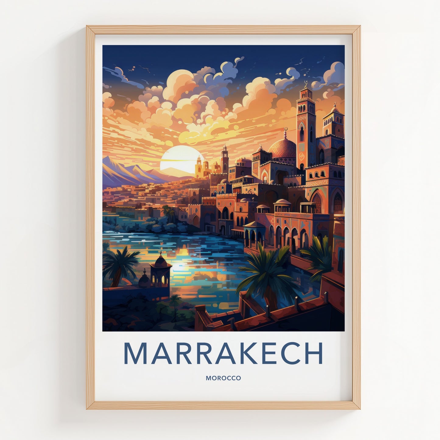 Marrakech Poster - Morocco Travel Art - Vibrant City Sunset Home Decor
