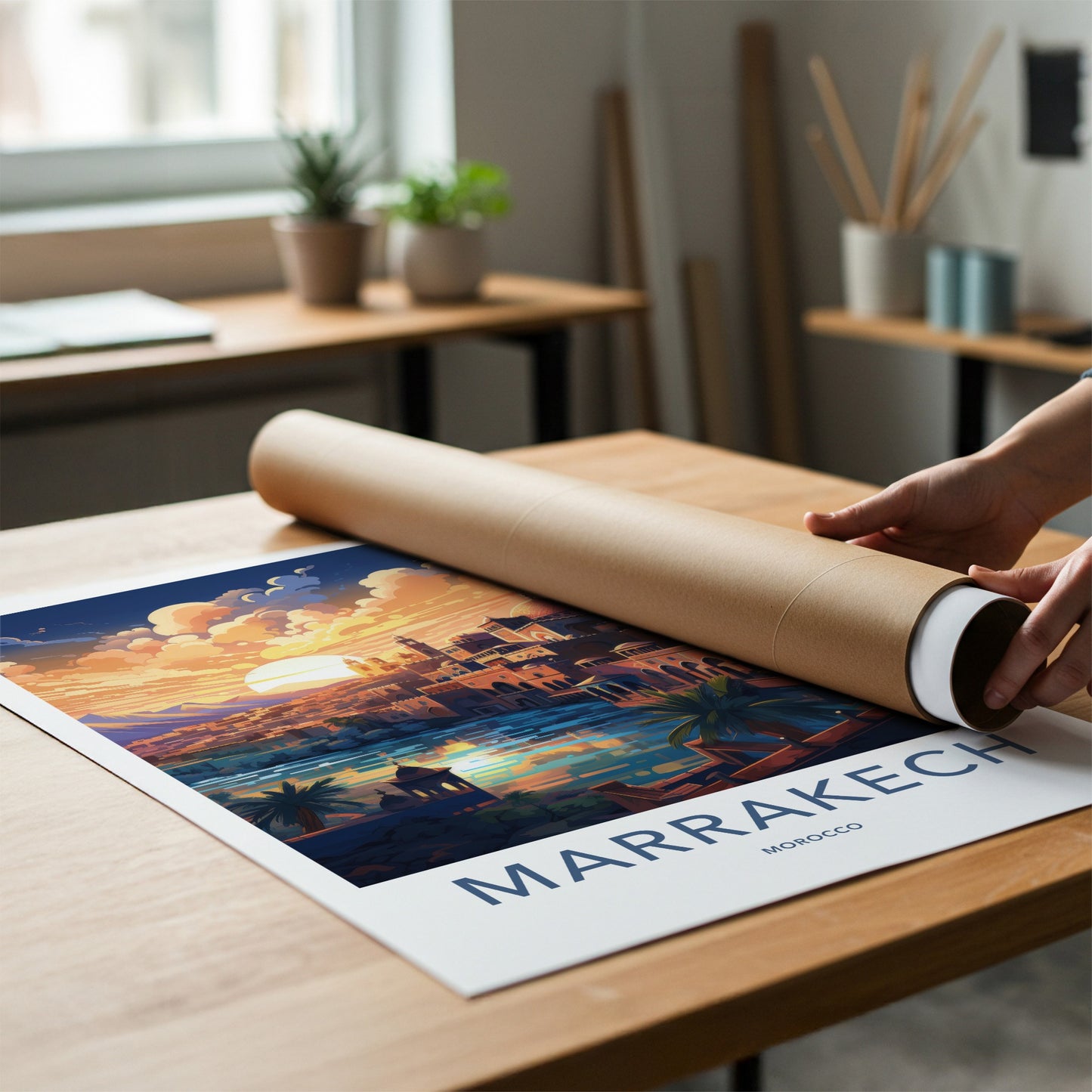 Marrakech Poster - Morocco Travel Art - Vibrant City Sunset Home Decor