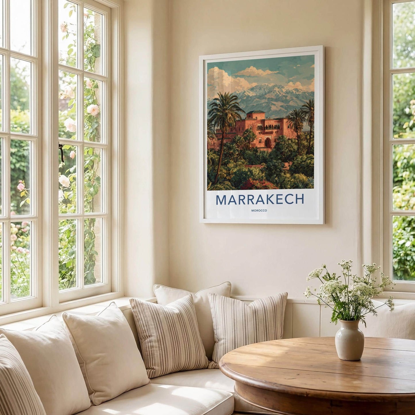 Marrakech Poster - Morocco Travel Art - Vibrant Garden Palace Wall Decor