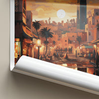 Marrakech Poster - Morocco Travel Art - Vibrant Market Sunset Home Decor