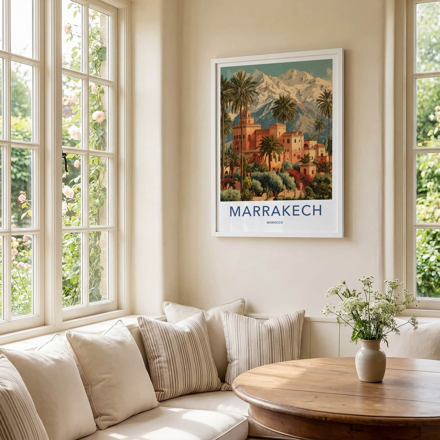 Marrakech Poster - Morocco Travel Print - Palm Tower Mountain Home Decor