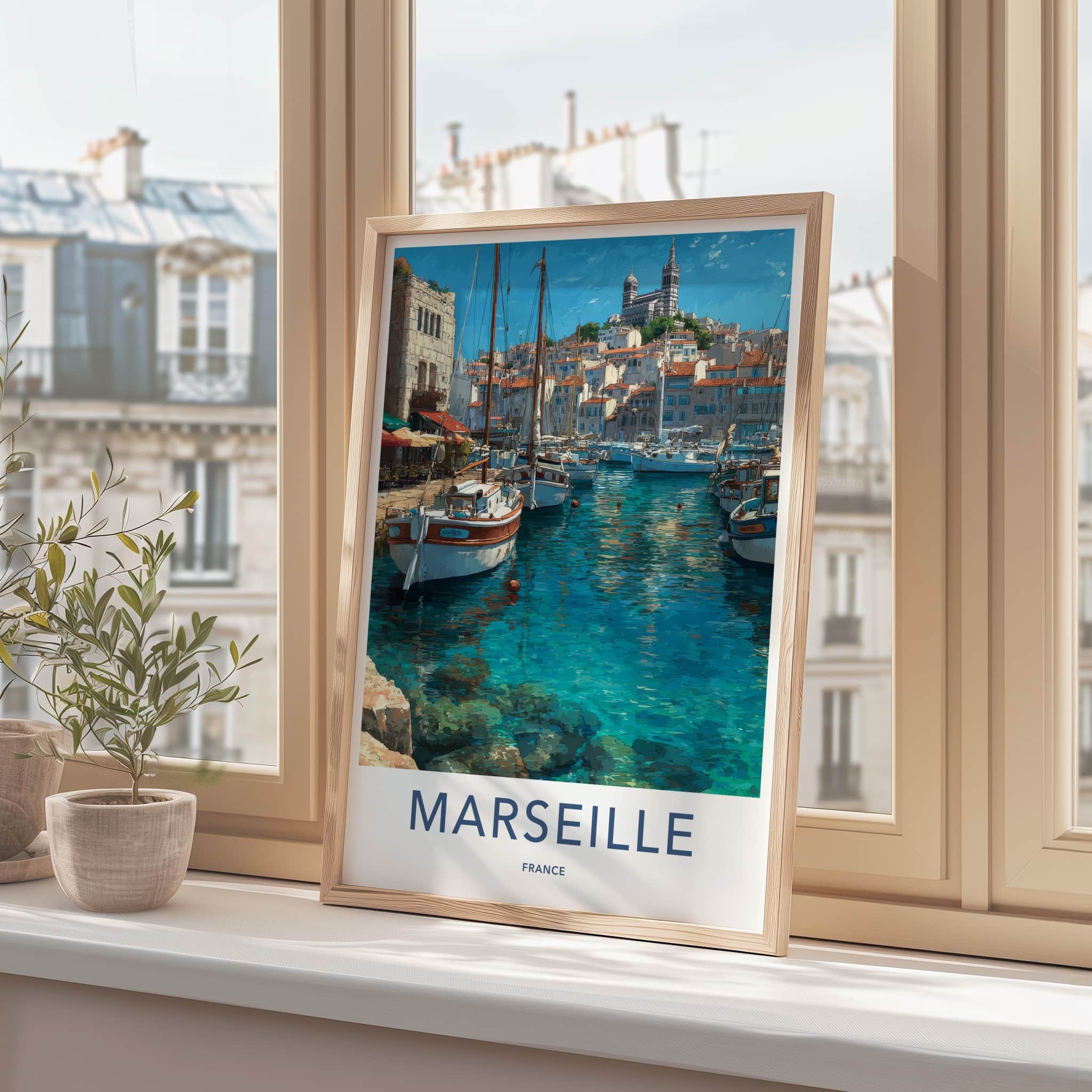 Marseille Poster - France Travel Art - Boats Blue Water Home Decor