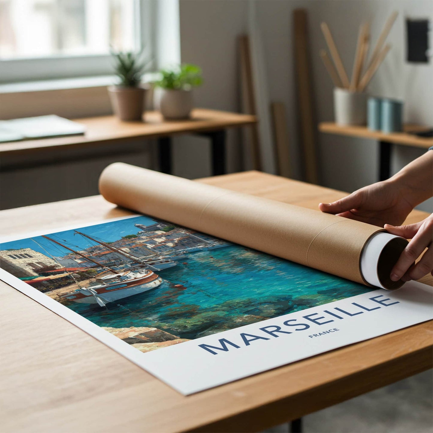 Marseille Poster - France Travel Art - Boats Blue Water Home Decor