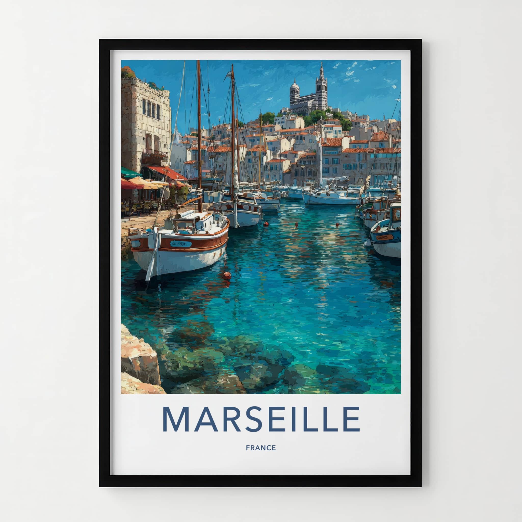 Marseille Poster - France Travel Art - Boats Blue Water Home Decor