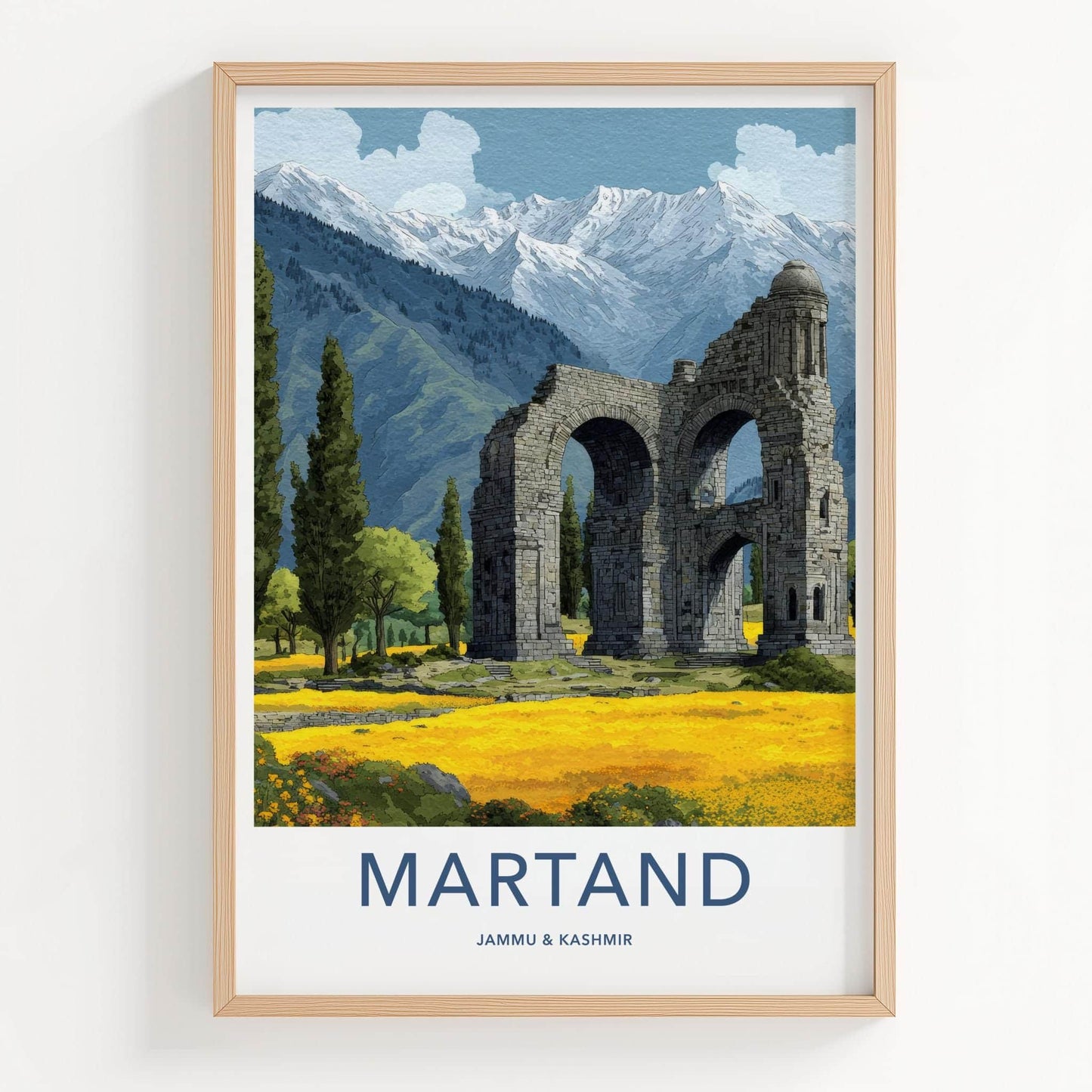 Martand Poster - India Travel Art - Jammu Kashmir Stone Temple Ruins Home Decor