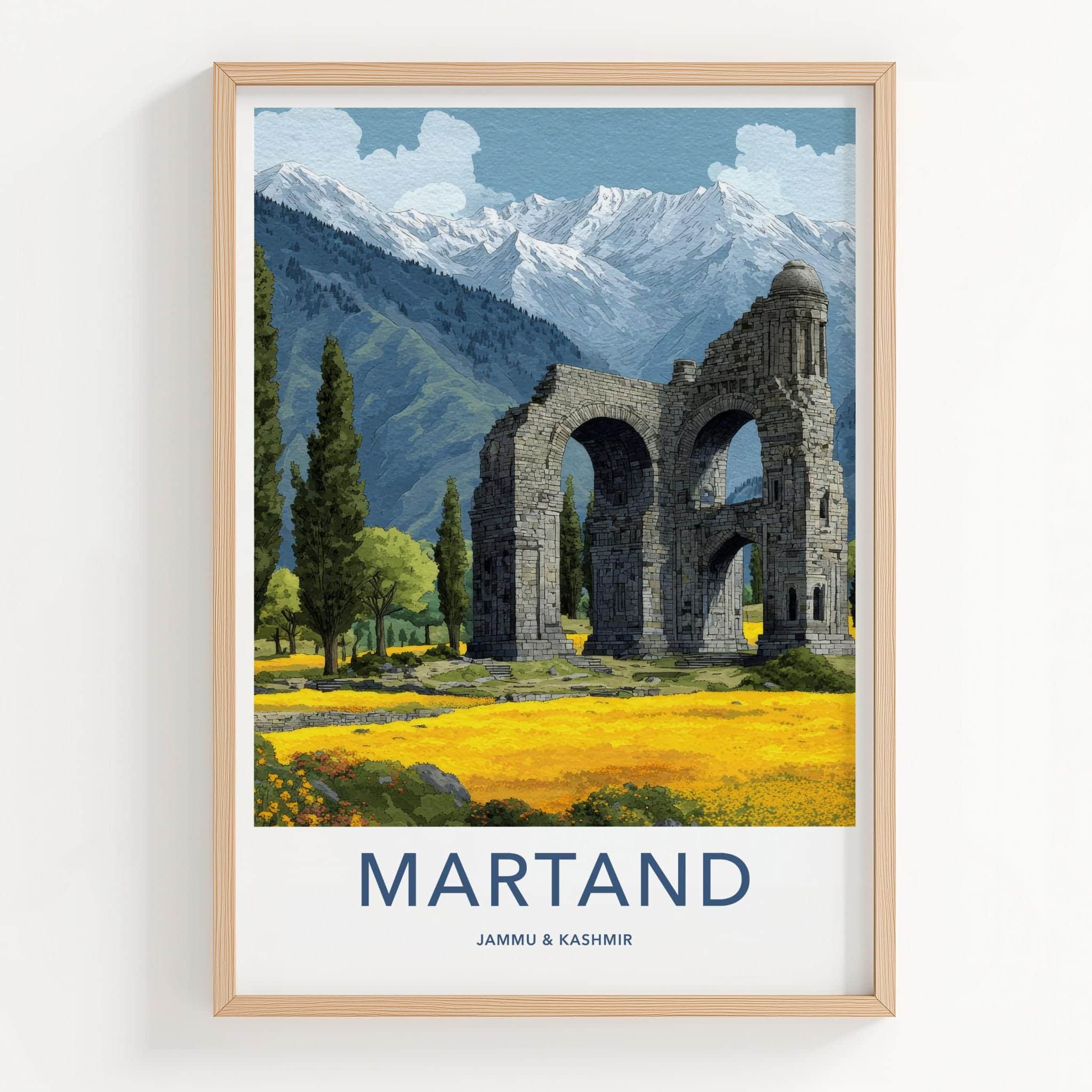 Martand Poster - India Travel Art - Jammu Kashmir Stone Temple Ruins Home Decor