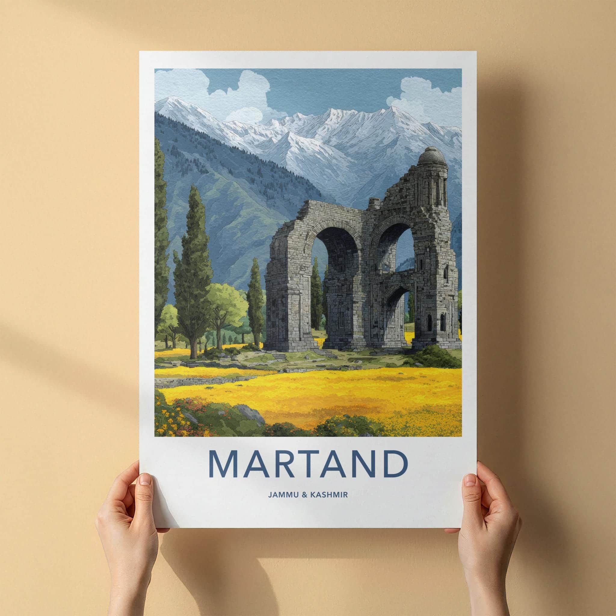 Martand Poster - India Travel Art - Jammu Kashmir Stone Temple Ruins Home Decor