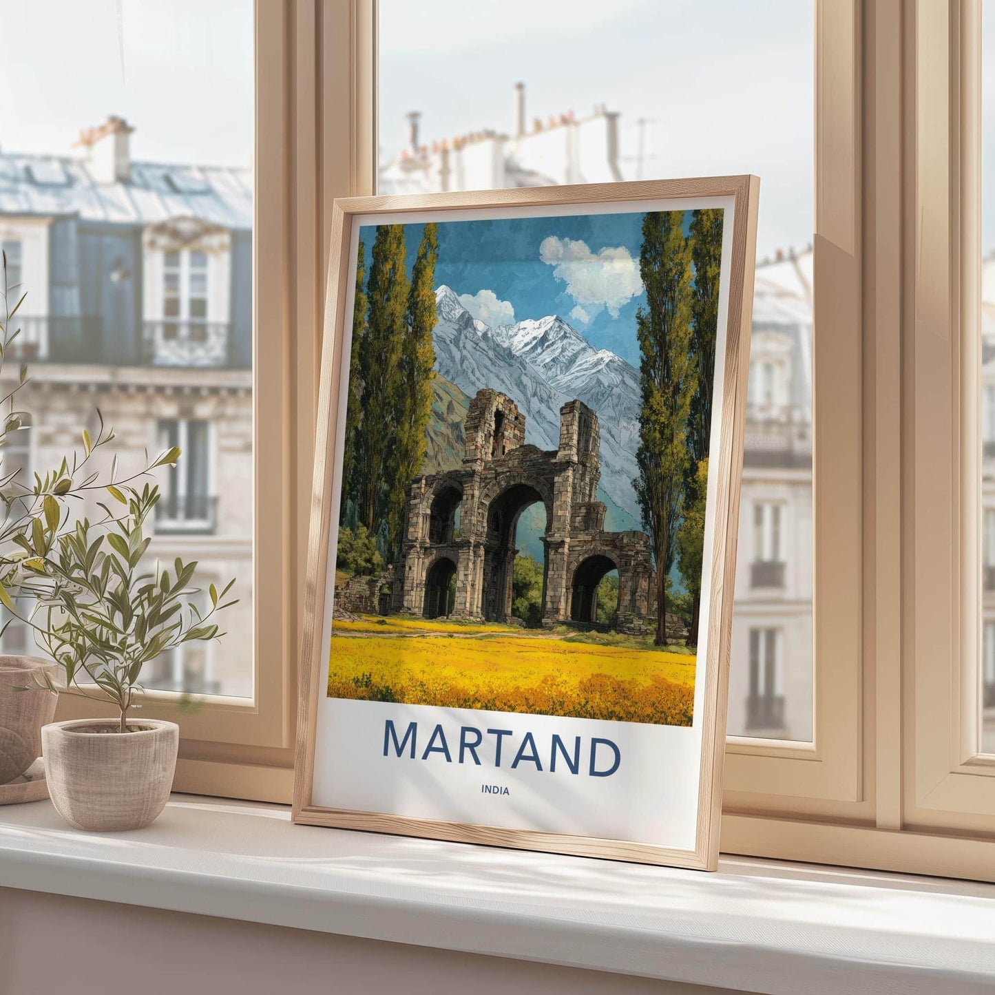 Martand Poster - India Travel Art - Kashmir Temple Mountain Landscape Wall Decor