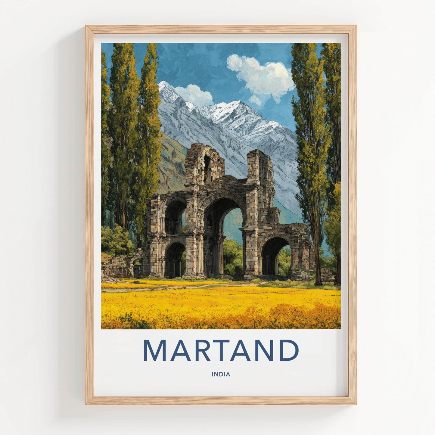 Martand Poster - India Travel Art - Kashmir Temple Mountain Landscape Wall Decor