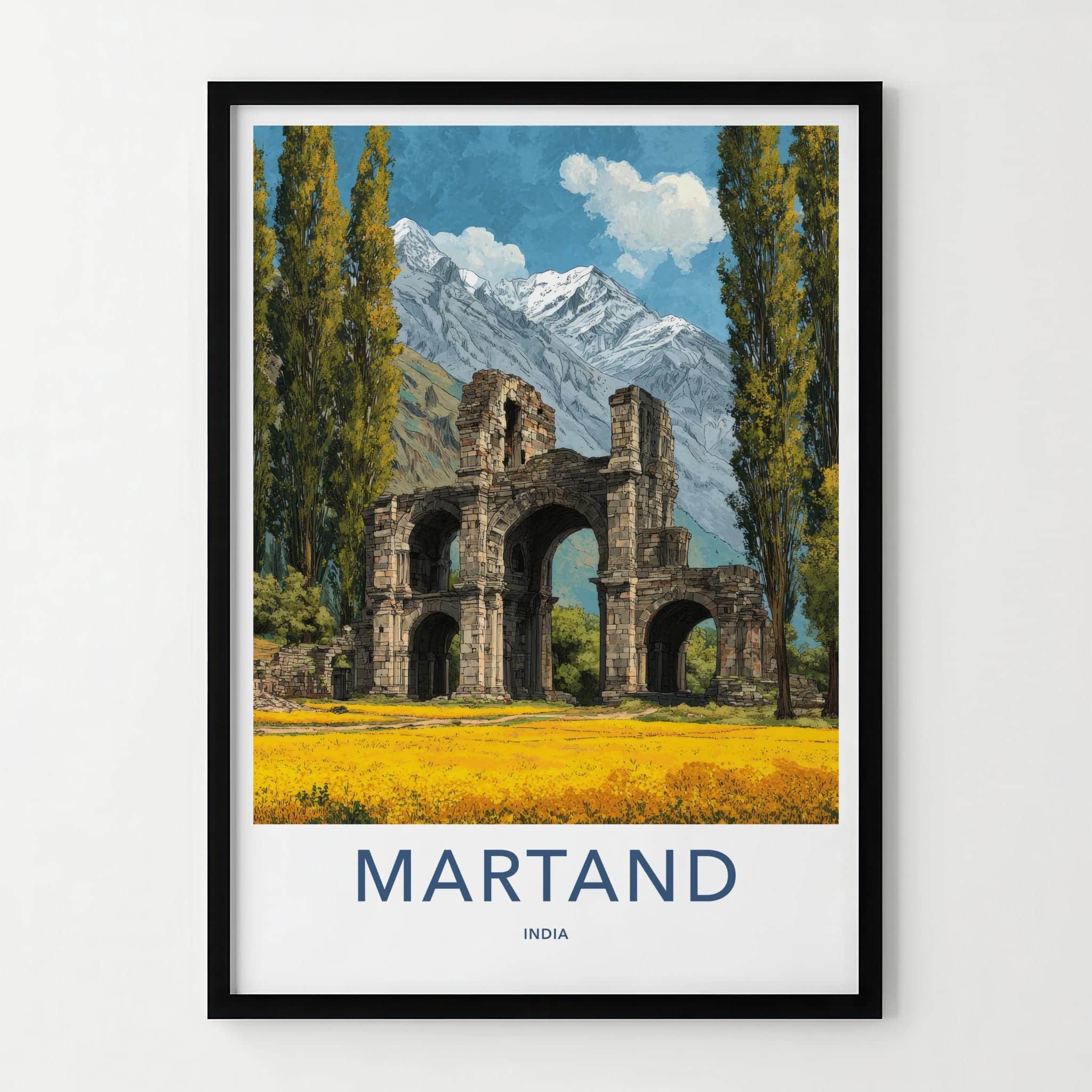 Martand Poster - India Travel Art - Kashmir Temple Mountain Landscape Wall Decor