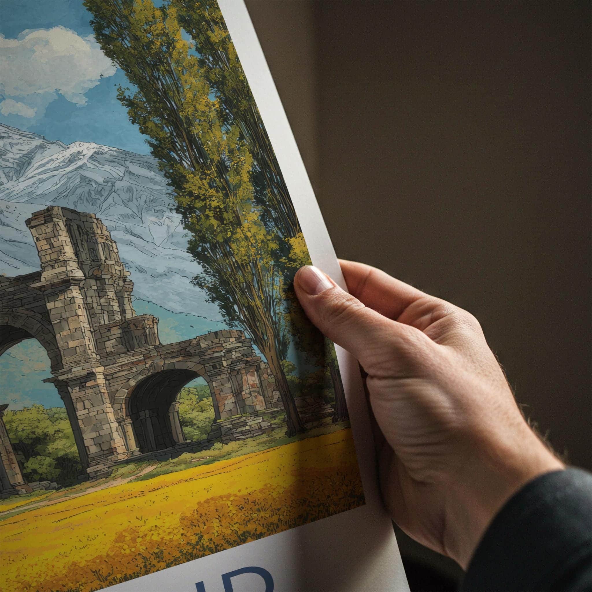 Martand Poster - India Travel Art - Kashmir Temple Mountain Landscape Wall Decor
