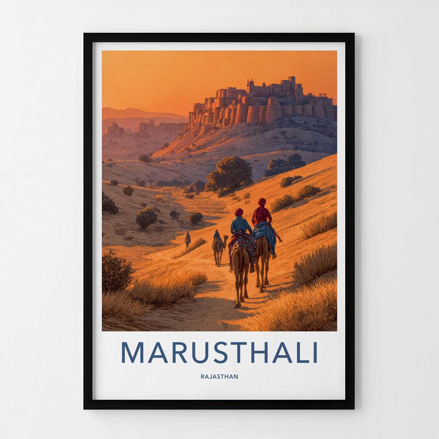 Marusthali Poster - India Travel Art - Rajasthan Camels Fort Home Decor
