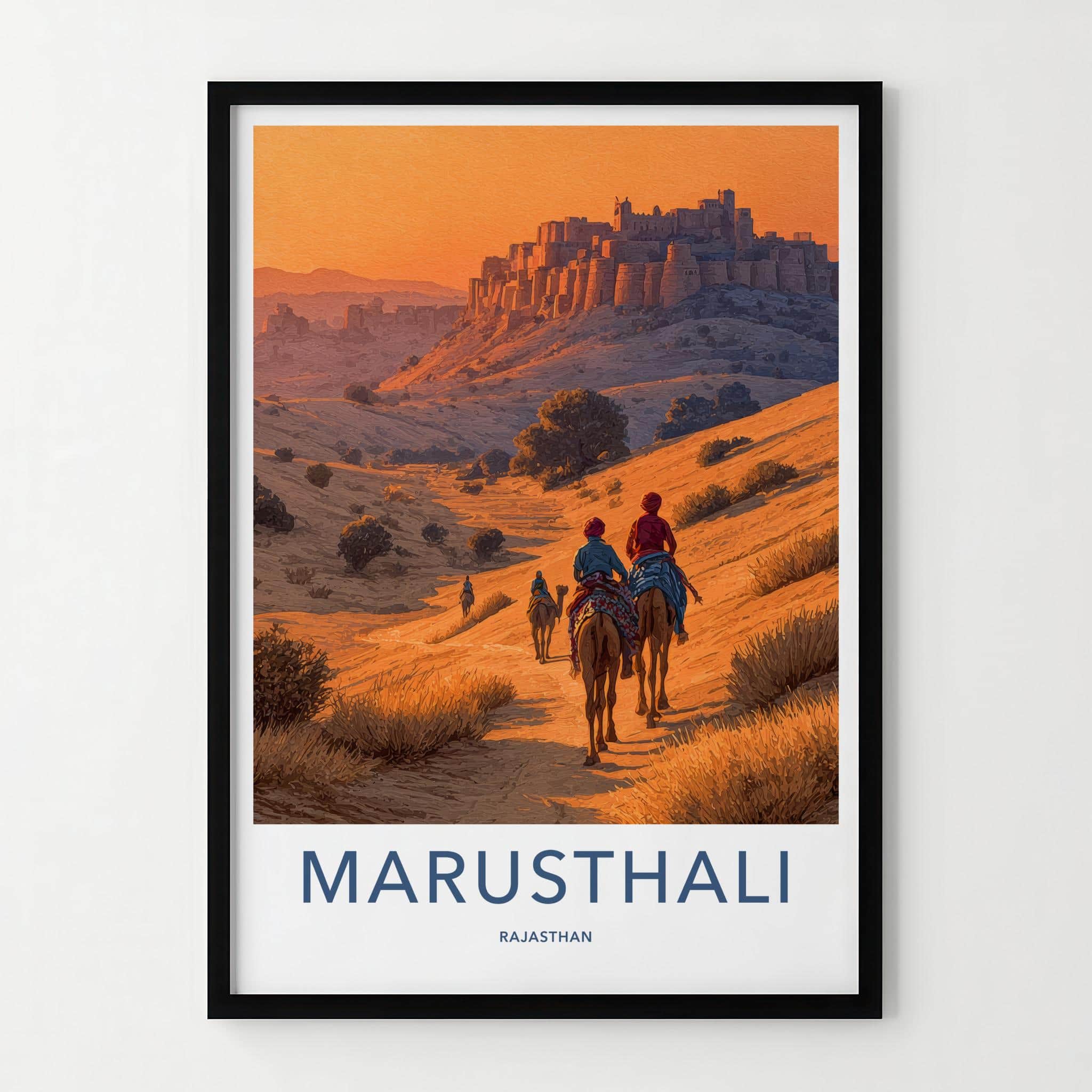 Marusthali Poster - India Travel Art - Rajasthan Camels Fort Home Decor