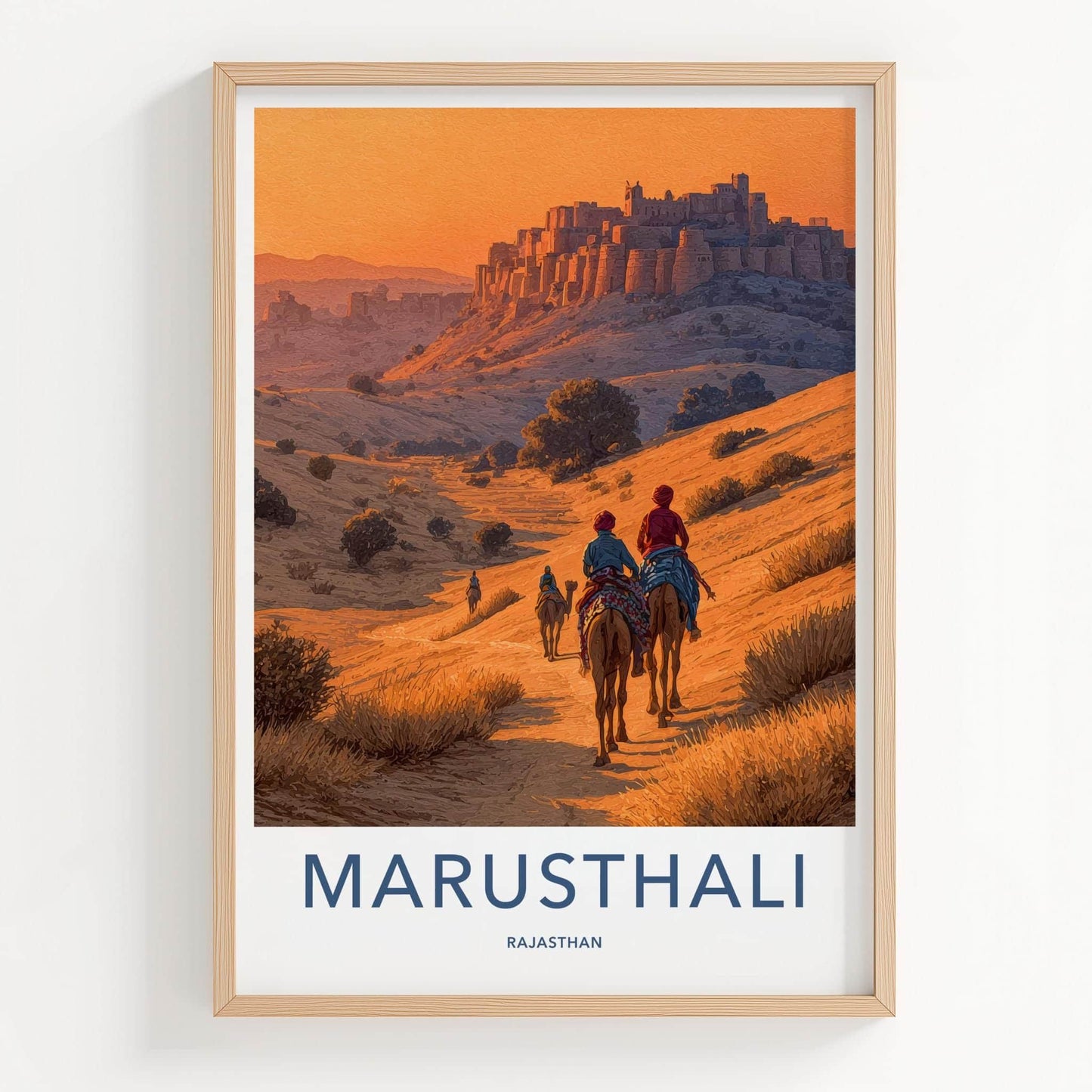Marusthali Poster - India Travel Art - Rajasthan Camels Fort Home Decor