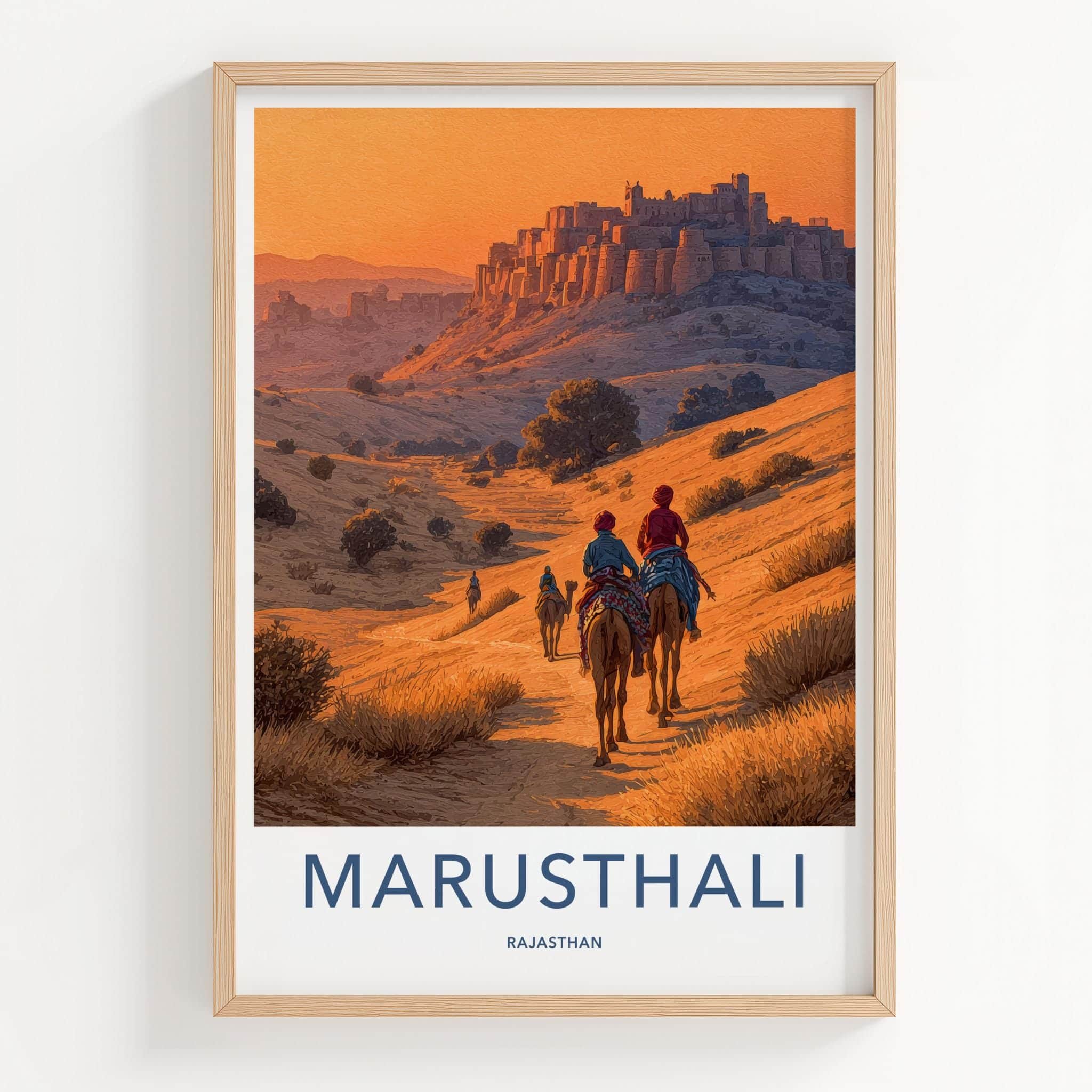Marusthali Poster - India Travel Art - Rajasthan Camels Fort Home Decor