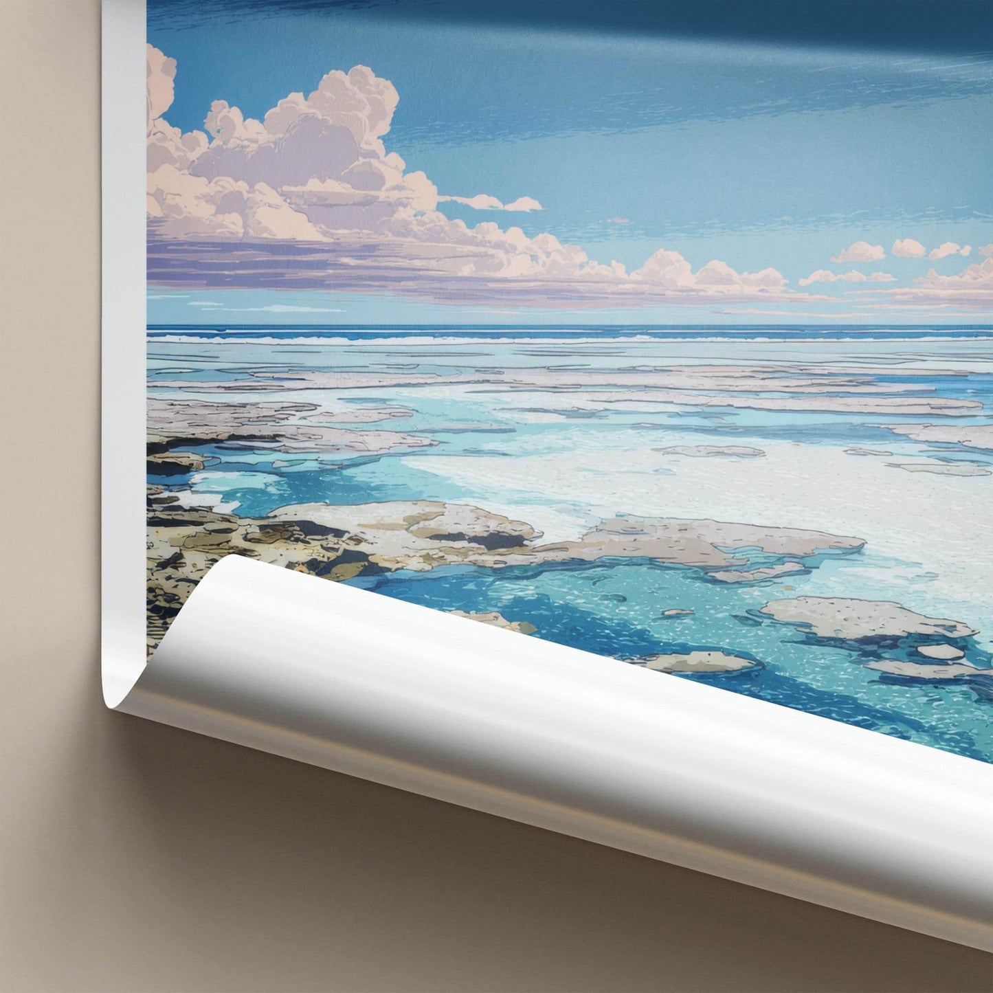 Matacawalevu Poster - Fiji Travel Art - Shallow Reef Blue Wall Decor