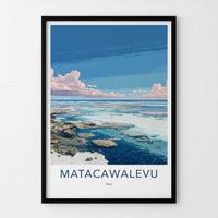 Matacawalevu Poster - Fiji Travel Art - Shallow Reef Blue Wall Decor