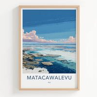 Matacawalevu Poster - Fiji Travel Art - Shallow Reef Blue Wall Decor