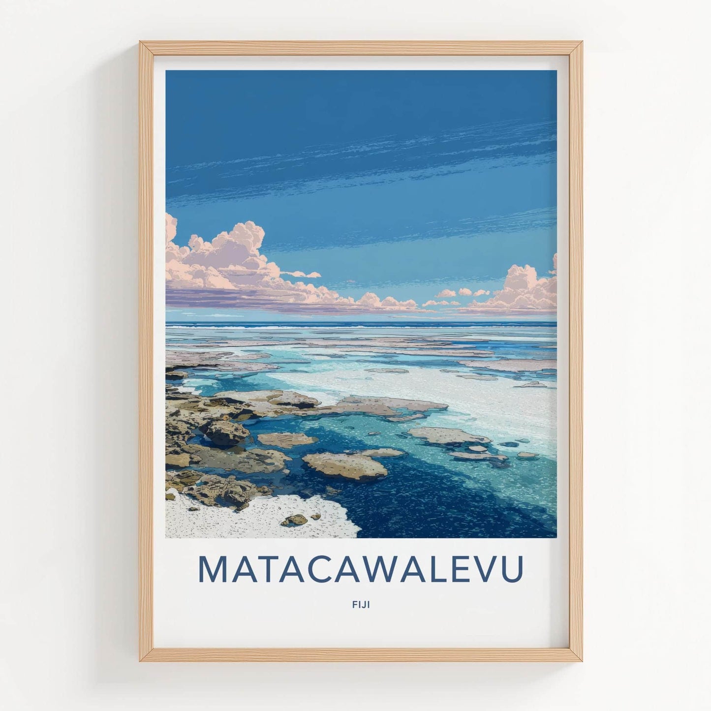 Matacawalevu Poster - Fiji Travel Art - Shallow Reef Blue Wall Decor