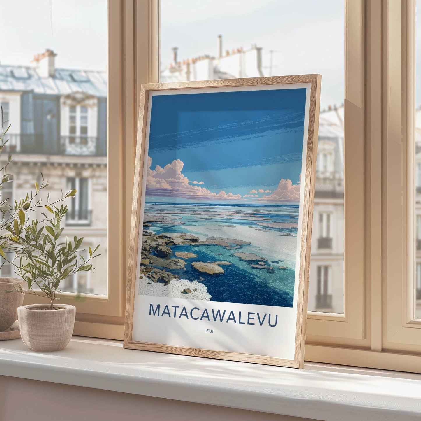 Matacawalevu Poster - Fiji Travel Art - Shallow Reef Blue Wall Decor