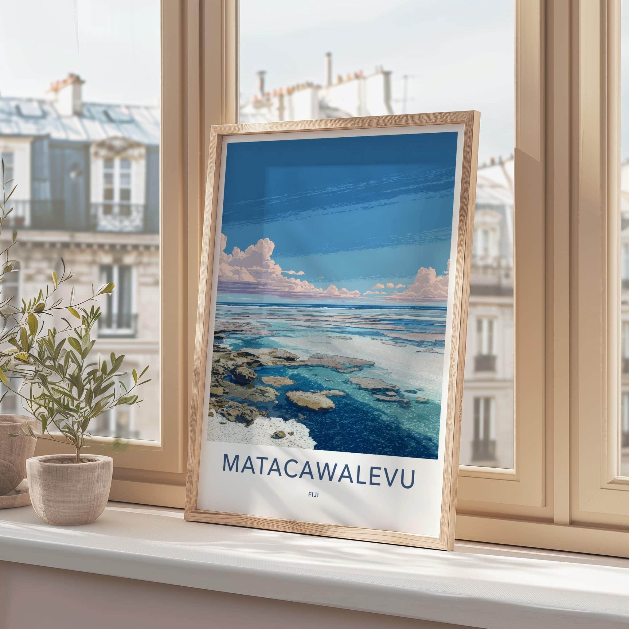 Matacawalevu Poster - Fiji Travel Art - Shallow Reef Blue Wall Decor