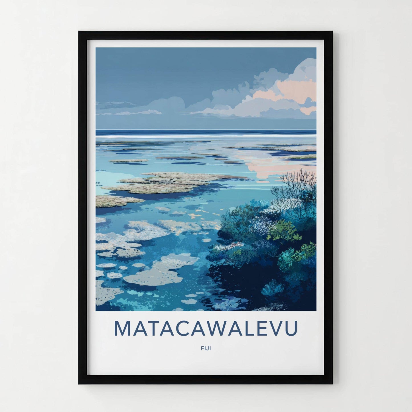 Matacawalevu Poster - Fiji Travel Art - Shallow Reef Waters Home Decor