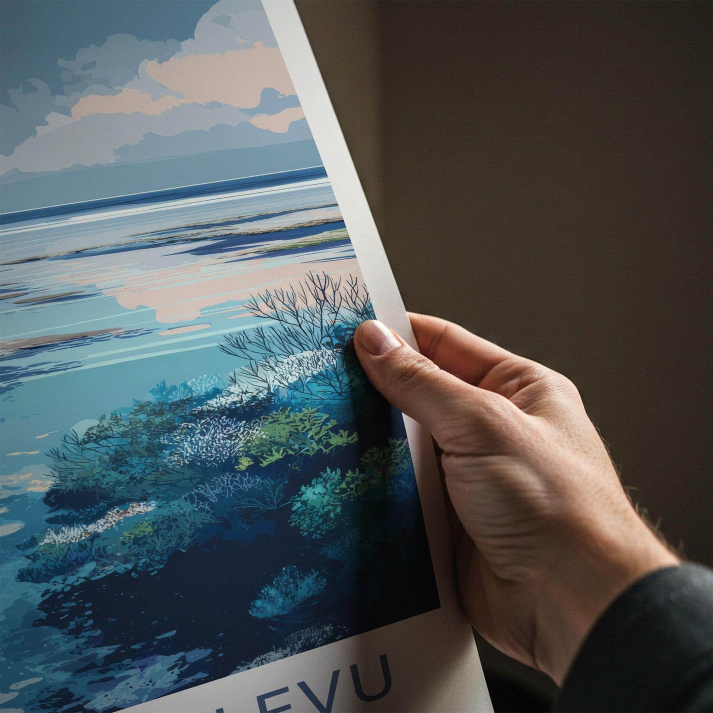 Matacawalevu Poster - Fiji Travel Art - Shallow Reef Waters Home Decor