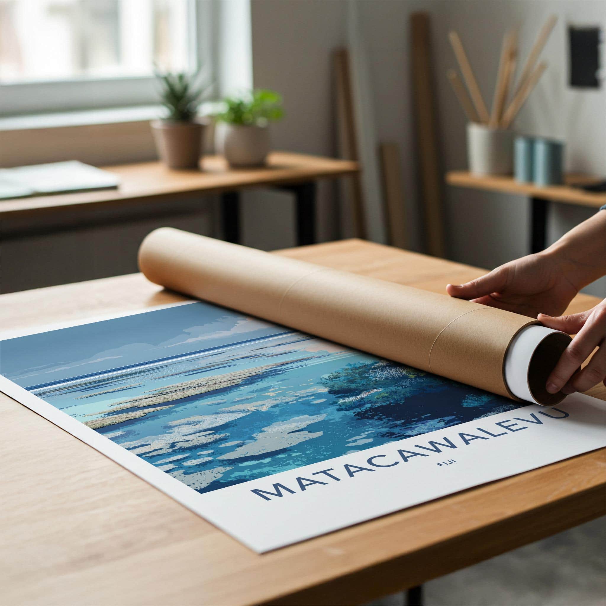 Matacawalevu Poster - Fiji Travel Art - Shallow Reef Waters Home Decor