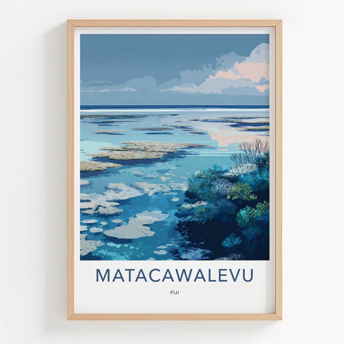 Matacawalevu Poster - Fiji Travel Art - Shallow Reef Waters Home Decor