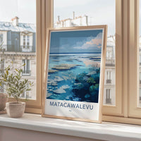 Matacawalevu Poster - Fiji Travel Art - Shallow Reef Waters Home Decor
