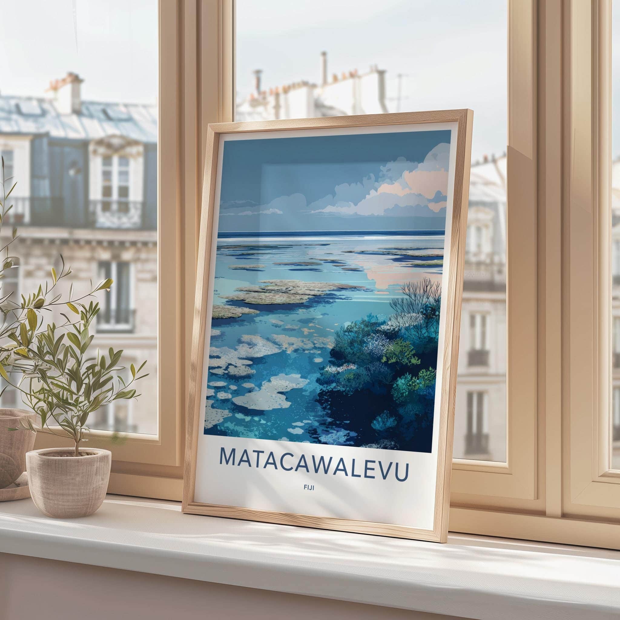 Matacawalevu Poster - Fiji Travel Art - Shallow Reef Waters Home Decor