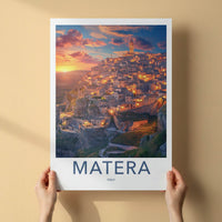 Matera Poster - Italy Framed Print - Illuminated Hillside Town Framed Decor