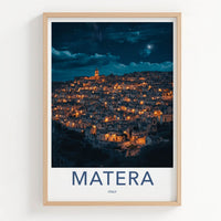 Matera Poster - Italy Travel Art - Ancient City Night Home Decor