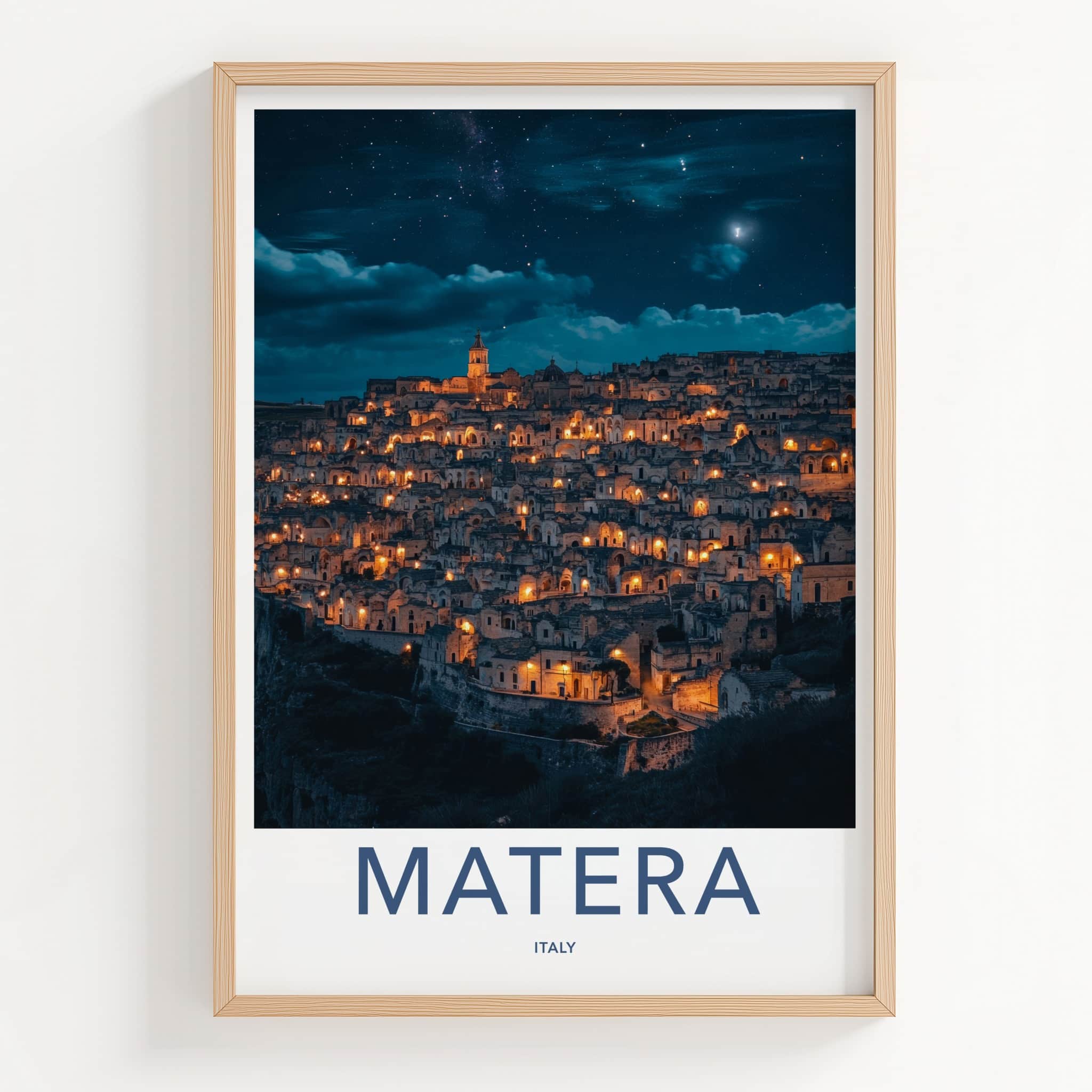 Matera Poster - Italy Travel Art - Ancient City Night Home Decor