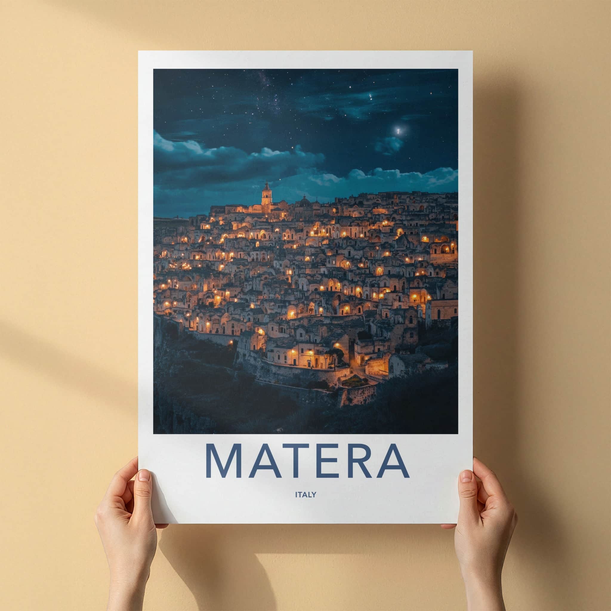Matera Poster - Italy Travel Art - Ancient City Night Home Decor