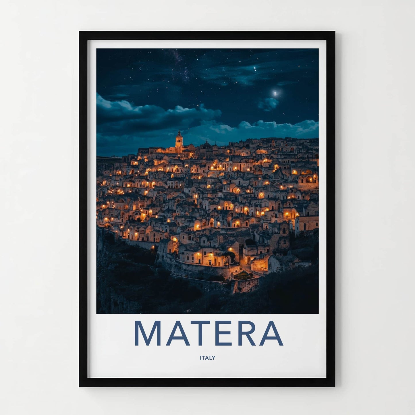 Matera Poster - Italy Travel Art - Ancient City Night Home Decor