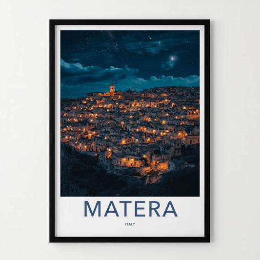 Matera Poster - Italy Travel Art - Ancient City Night Home Decor
