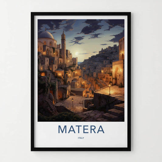 Matera Poster - Italy Travel Art - Ancient Hillside Dwellings Home Decor