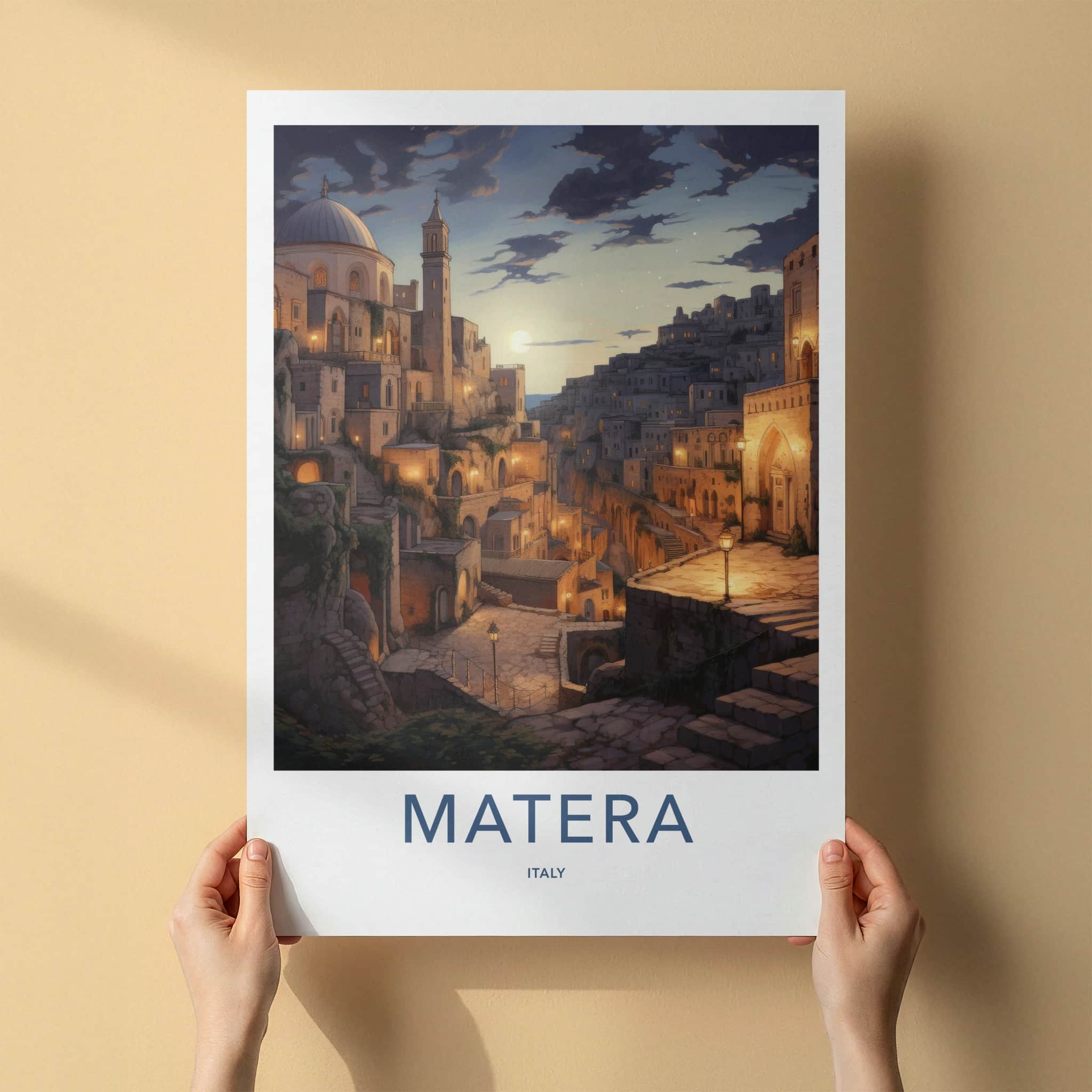 Matera Poster - Italy Travel Art - Ancient Hillside Dwellings Home Decor