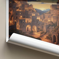 Matera Poster - Italy Travel Art - Hillside Village Twilight Home Decor