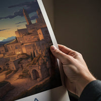 Matera Poster - Italy Travel Art - Hillside Village Twilight Home Decor