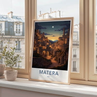 Matera Poster - Italy Travel Art - Hillside Village Twilight Home Decor