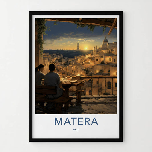 Matera Poster - Italy Travel Art - Historic City Sunset Home Decor