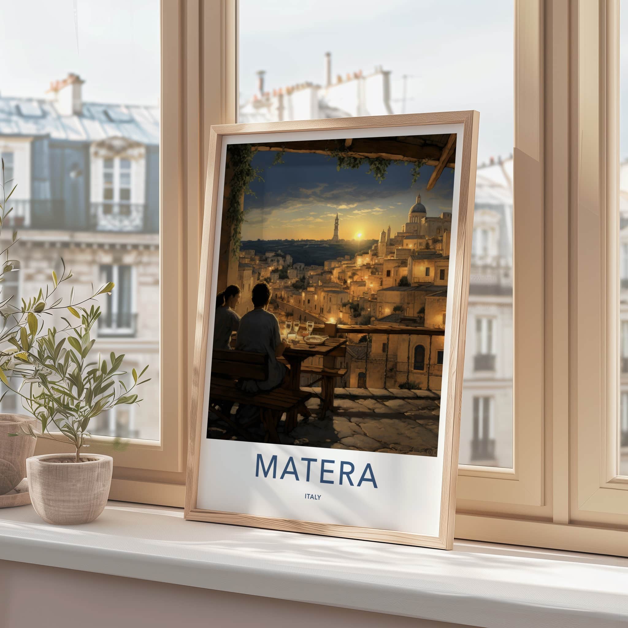 Matera Poster - Italy Travel Art - Historic City Sunset Home Decor