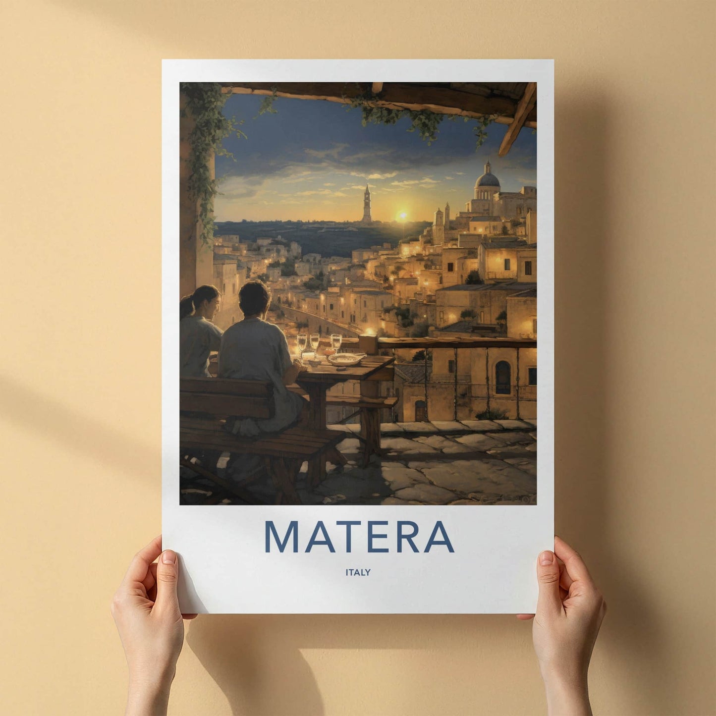 Matera Poster - Italy Travel Art - Historic City Sunset Home Decor