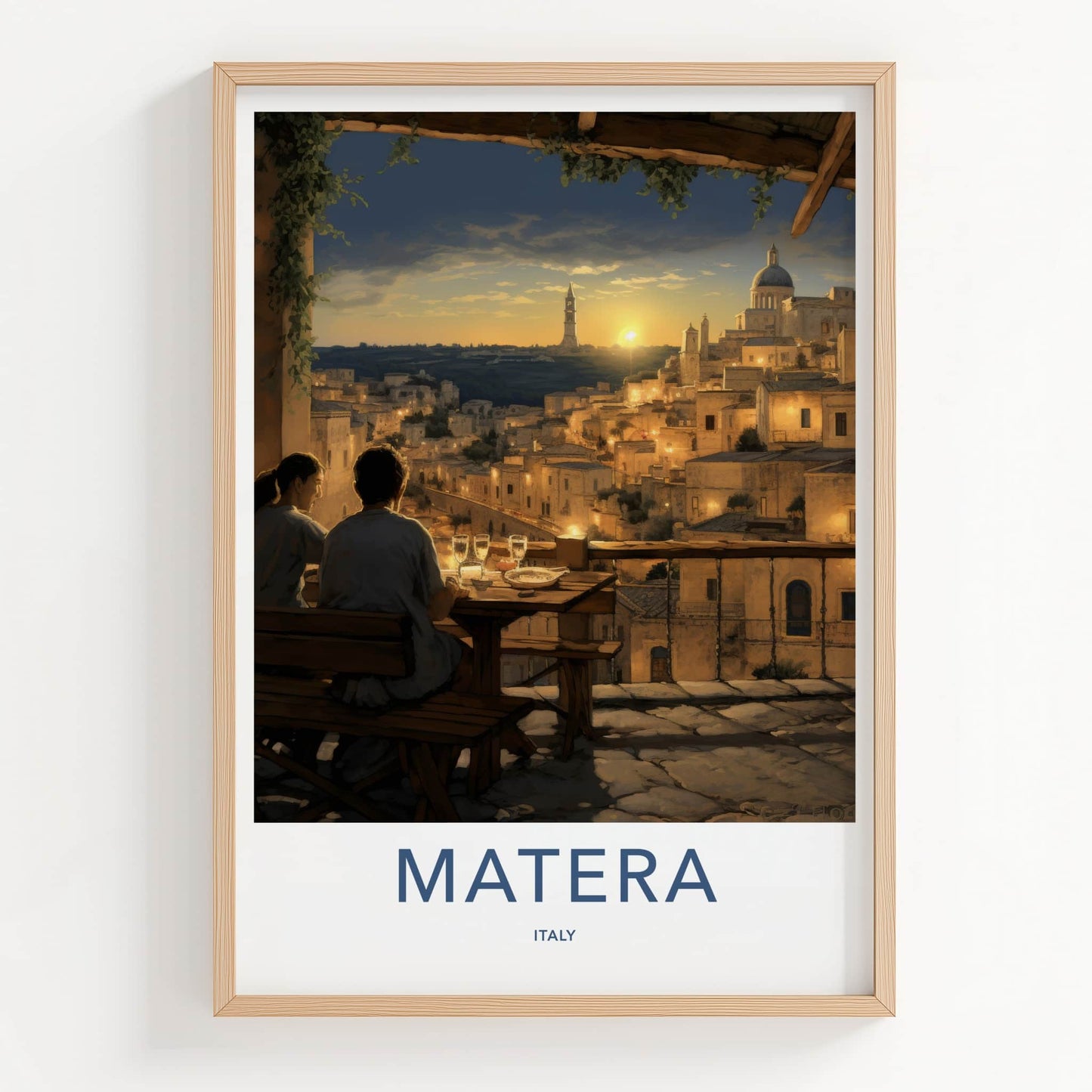 Matera Poster - Italy Travel Art - Historic City Sunset Home Decor