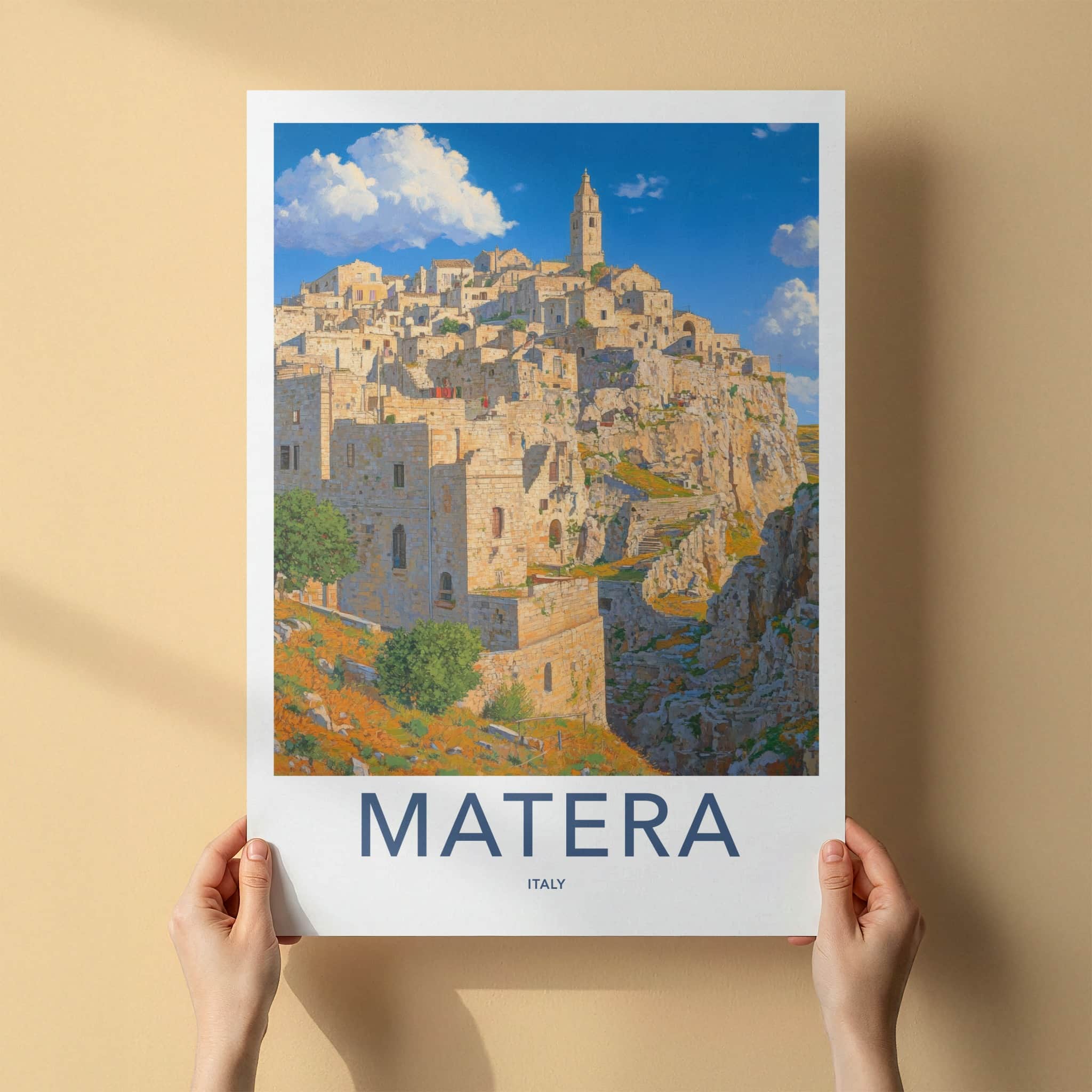 Matera Poster - Italy Travel Art - Historic Cliffside City Home Decor